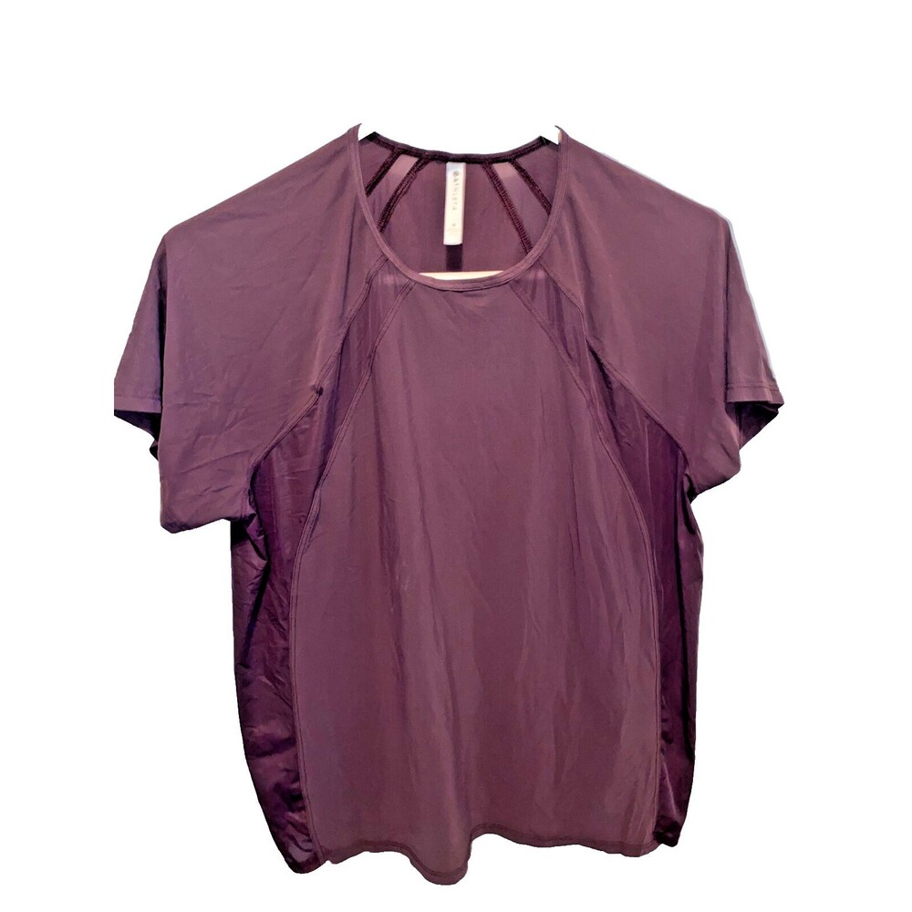 Athleta Womens Short Sleeve Ultimate Hybrid Tee Sz M Purple Soft Round Hem